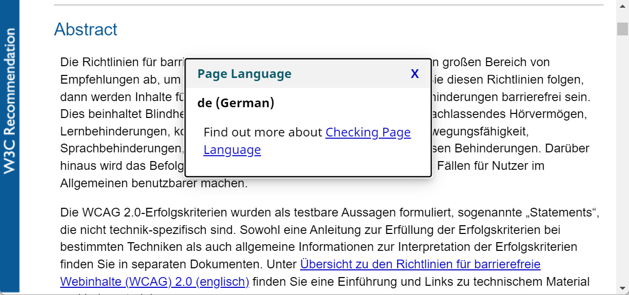 Example of German webpage with DE declared