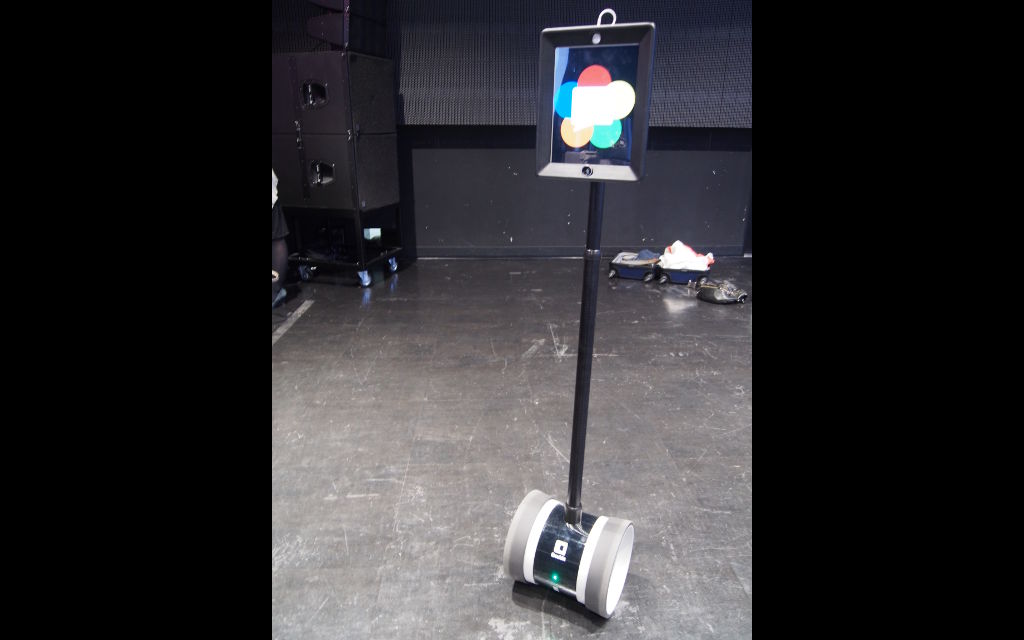 A segway-like robot with camera and screen.