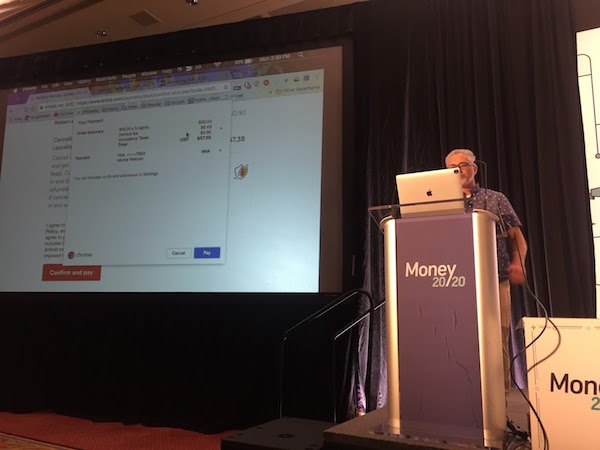 W3C Session on streamlined payments, with Michel Weksler demonstrating streamlined payments on Airbnb using Chrome.