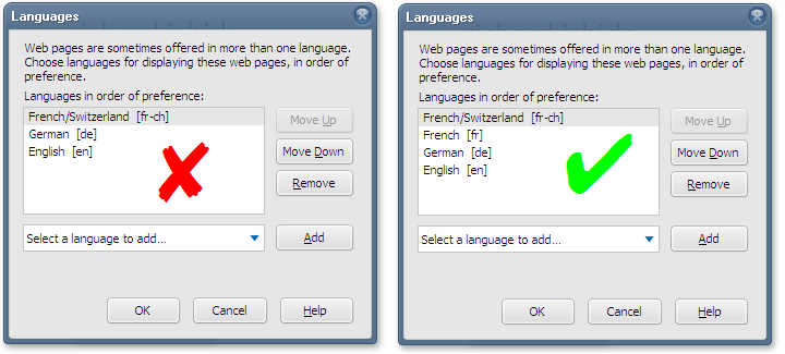 Setting language preferences in a browser