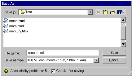 Screenshot of save as dialog with warning message