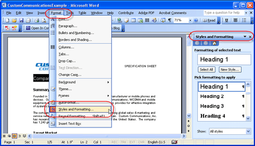 where is the quick style pane in word 2013