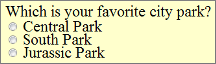 radio buttons for 'what is your favorite park' with 3 parks listed